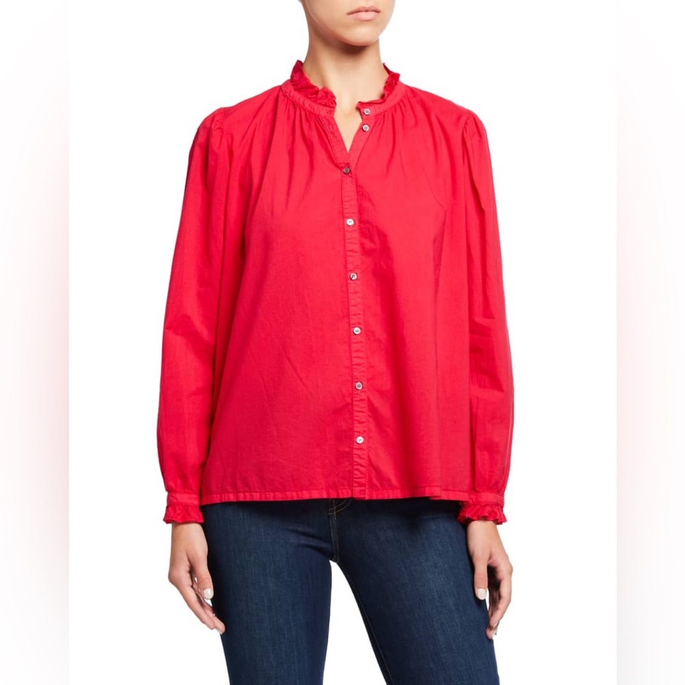 XiRENA Red Ruffle-Collar Button-Front Blouse